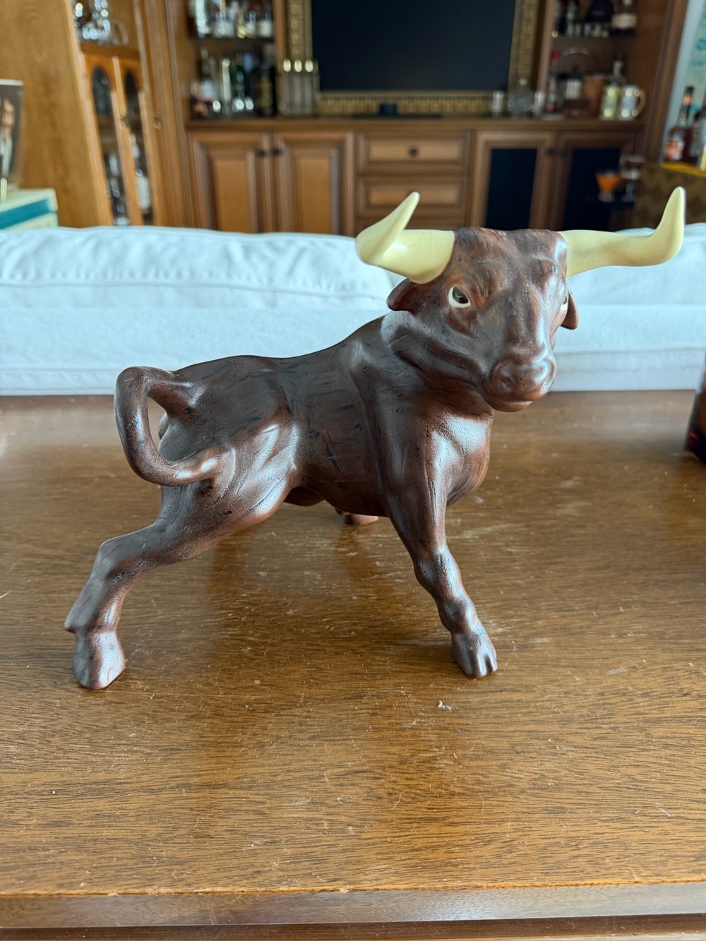 Vintage Hand-painted Ceramic Bull Figurine Mid Century